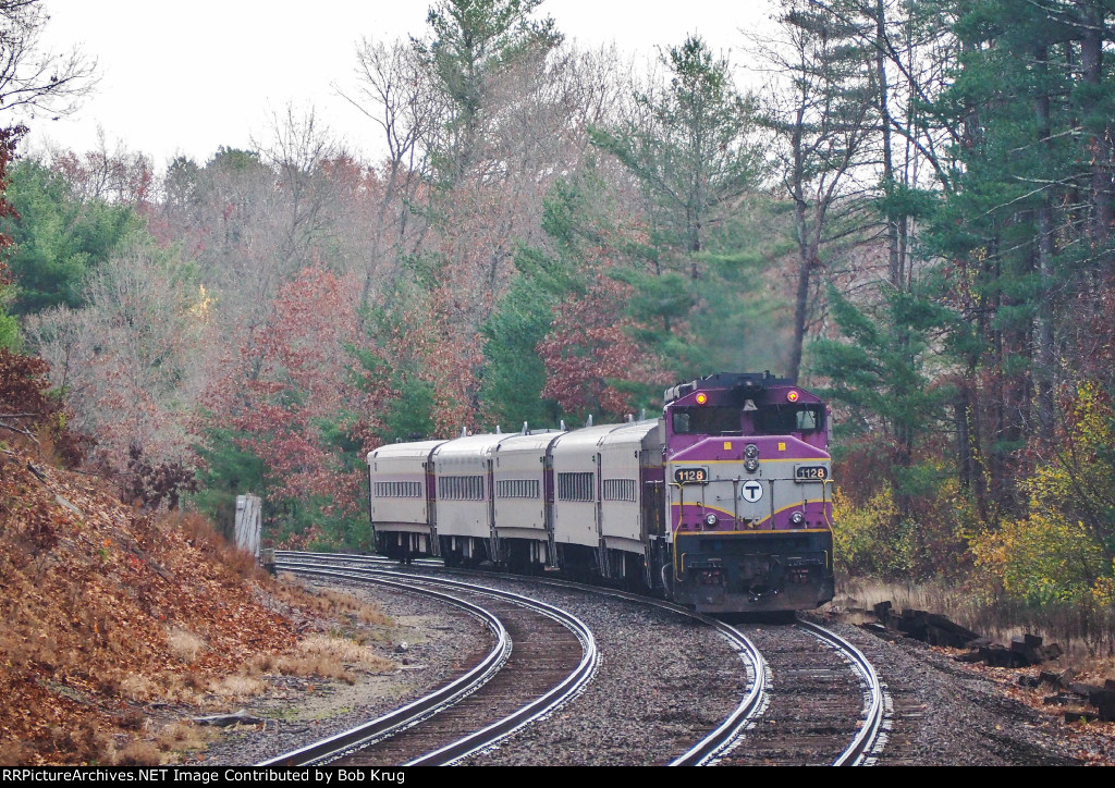 MBTA 1128 with eastbound commuter service on the Fitchburg Line